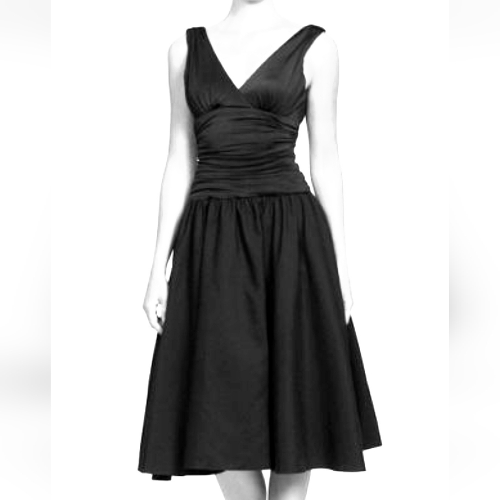 SL Fashion size 14 black ruched waist full skirt midi dress evening cocktail